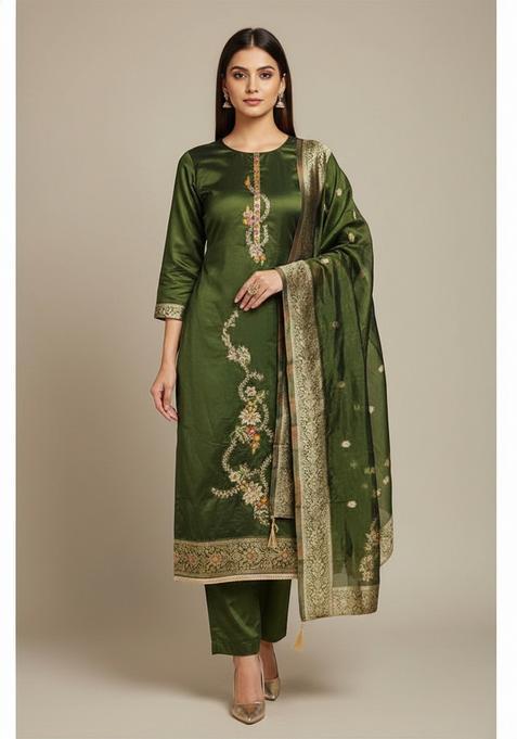 Multicolor Embroidery Jacquard Kurta Set
