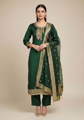 Multicolor Embroidery Jacquard Kurta Set