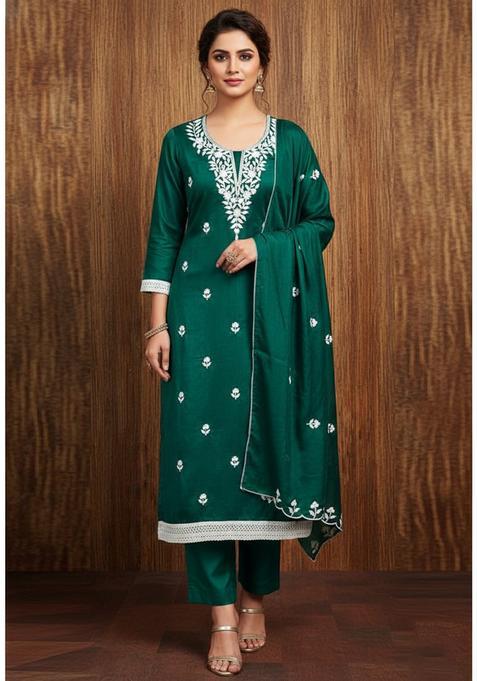 Multicolor Embroidery Chanderi Kurta Set