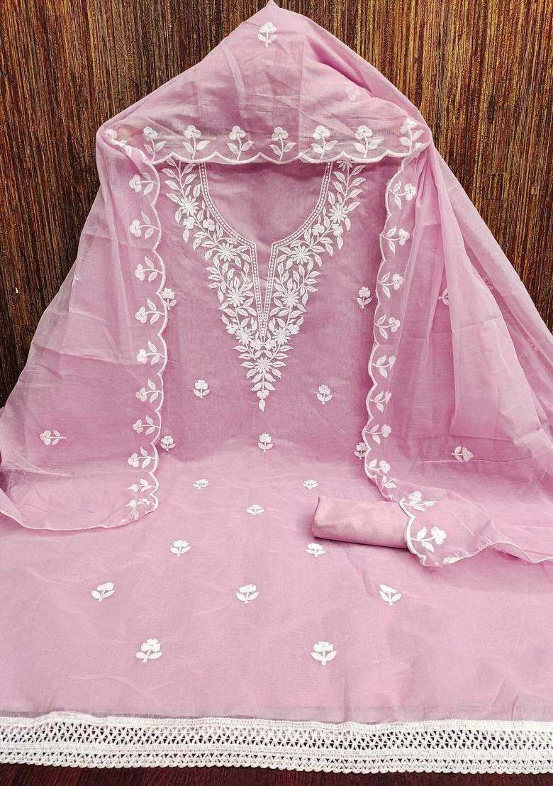Peach Embroidery Chanderi Kurta Set - Indya
