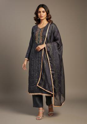 Black Embroidery Cotton Kurta Set