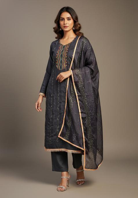 Black Embroidery Cotton Kurta Set