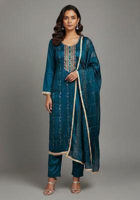 Multicolor Embroidery Cotton Kurta Set