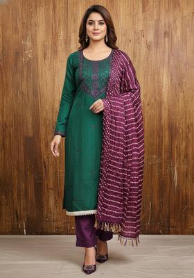Green Embroidery Cotton Kurta Set