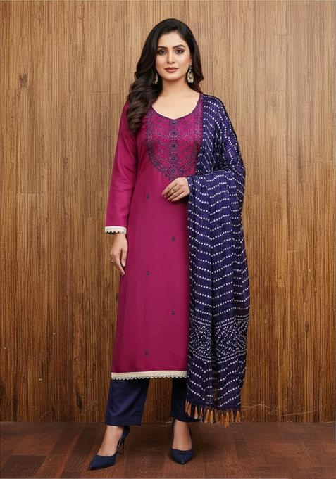 Pink Embroidery Cotton Kurta Set