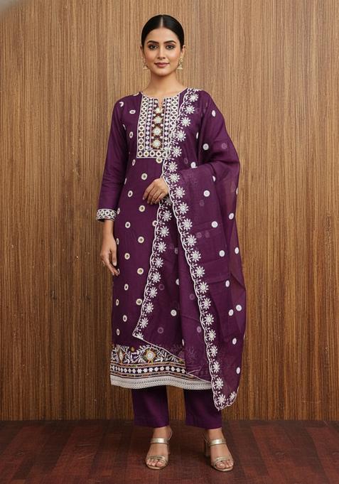 Maroon Embroidery Chanderi Kurta Set