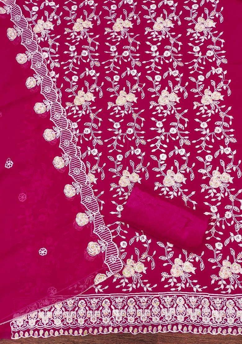 Pink Embroidery Georgette Kurta Set - Indya