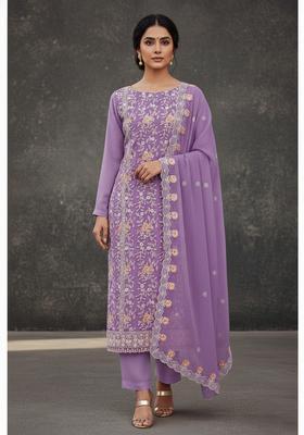 Purple Embroidery Georgette Kurta Set