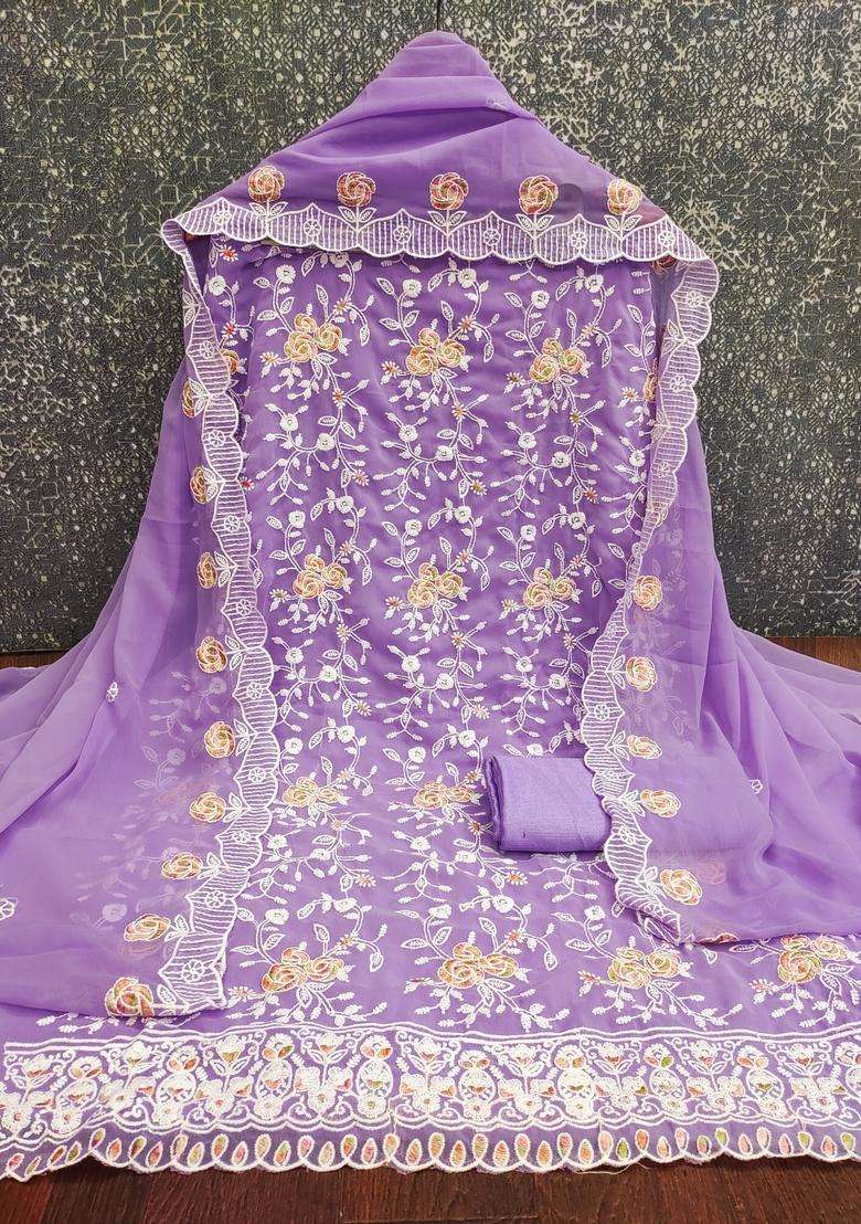 Purple Embroidery Georgette Kurta Set - Indya