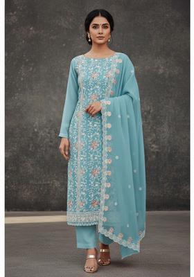 Light Blue Embroidery Georgette Kurta Set