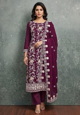 Maroon Embroidery Georgette Kurta Set