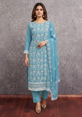 Light Blue Embroidery Georgette Kurta Set