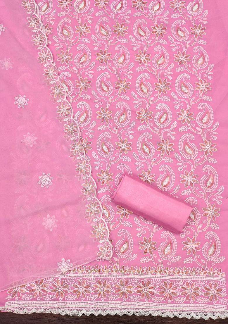 Peach Embroidery Georgette Kurta Set - Indya
