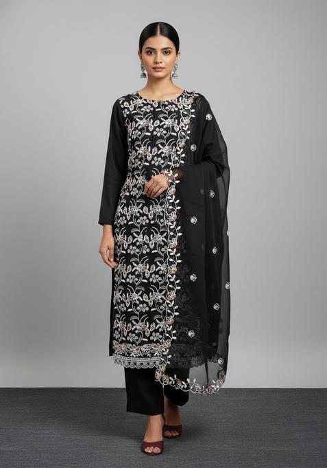 Black Embroidery Georgette Kurta Set