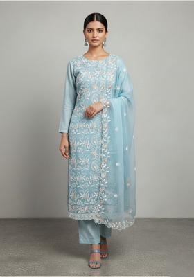 Light Blue Embroidery Georgette Kurta Set