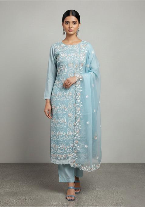 Light Blue Embroidery Georgette Kurta Set