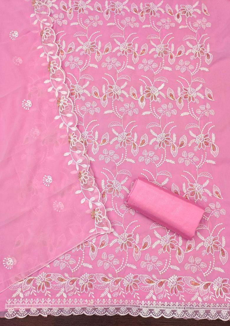 Pink Embroidery Georgette Kurta Set - Indya