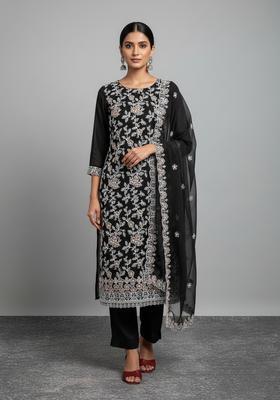Black Embroidery Georgette Kurta Set