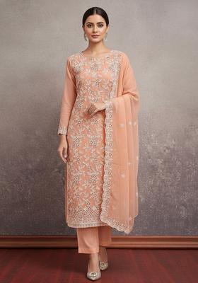 Cream Embroidery Georgette Kurta Set