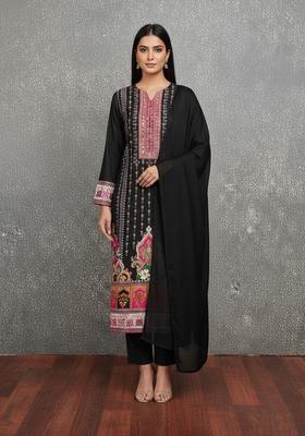 Black Embroidery Rayon Kurta Set