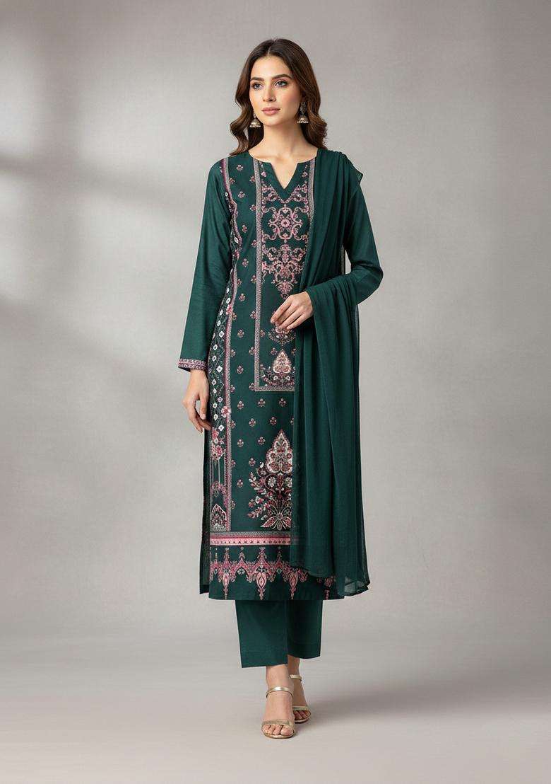 Teal Embroidery Rayon Kurta Set - Indya