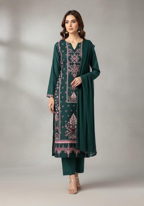 Teal Embroidery Rayon Kurta Set