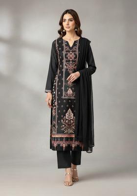 Black Embroidery Rayon Kurta Set