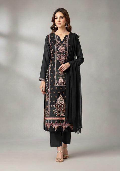 Black Embroidery Rayon Kurta Set