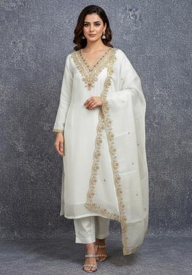 White Embroidery Cotton Kurta Set