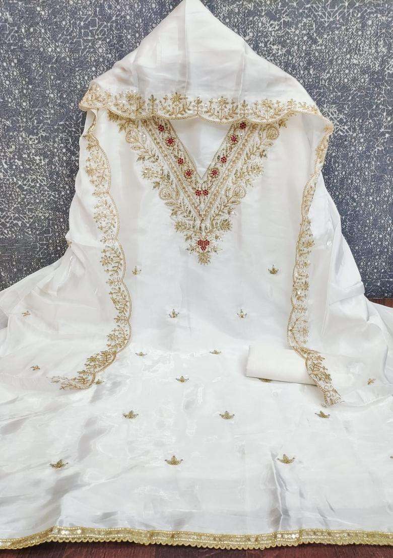 White Embroidery Cotton Kurta Set - Indya