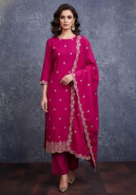 Pink Embroidery Silk Kurta Set