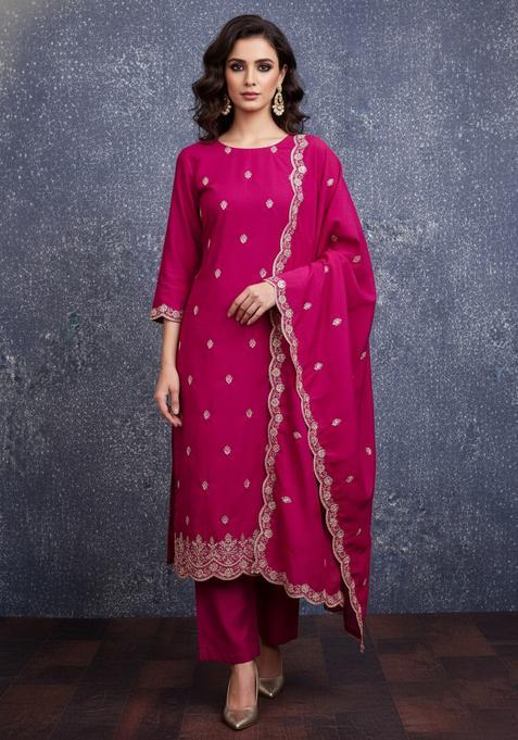 Pink Embroidery Silk Kurta Set