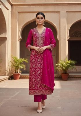 Green Embroidery Silk Kurta Set