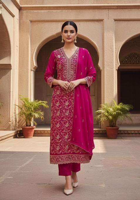 Green Embroidery Silk Kurta Set