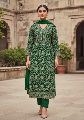 Magenta Embroidery Silk Kurta Set