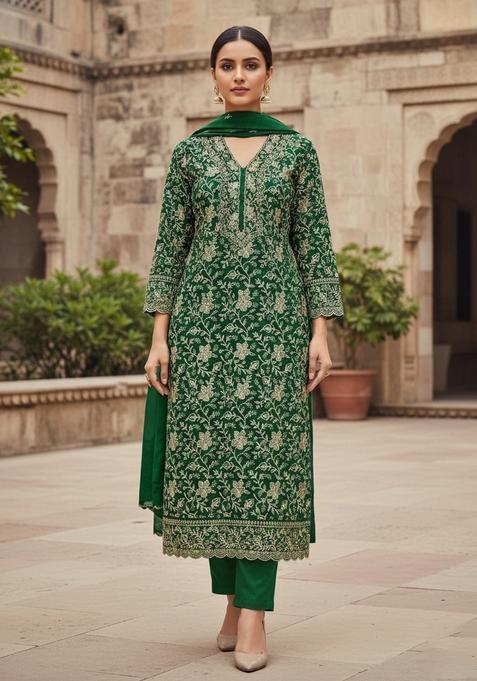 Magenta Embroidery Silk Kurta Set