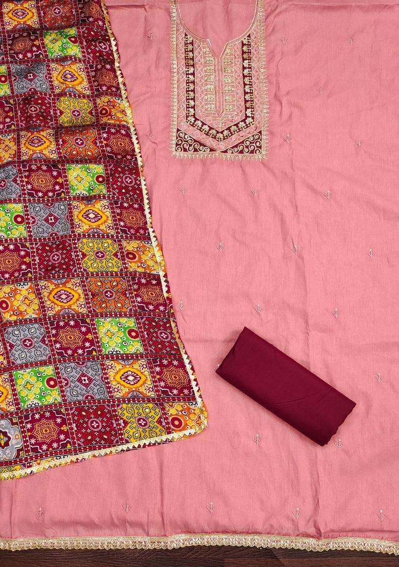 Peach Embroidery Cotton Kurta Set - Indya