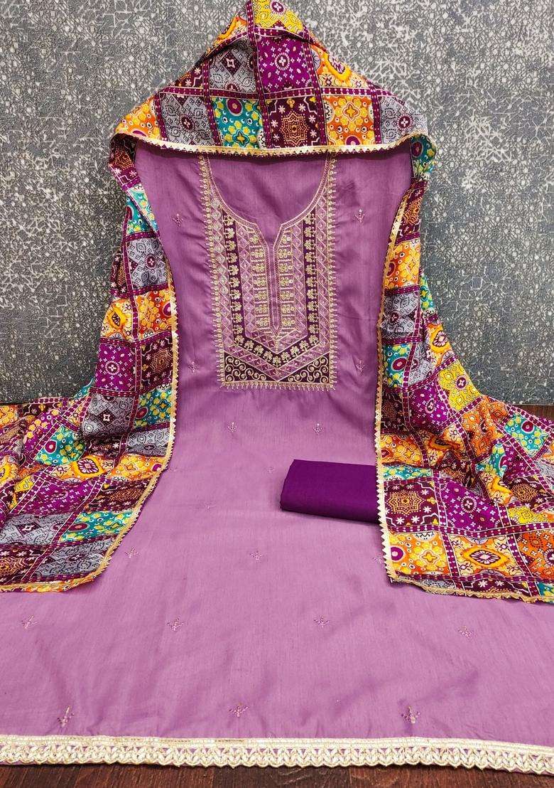 Lavender Embroidery Cotton Kurta Set - Indya