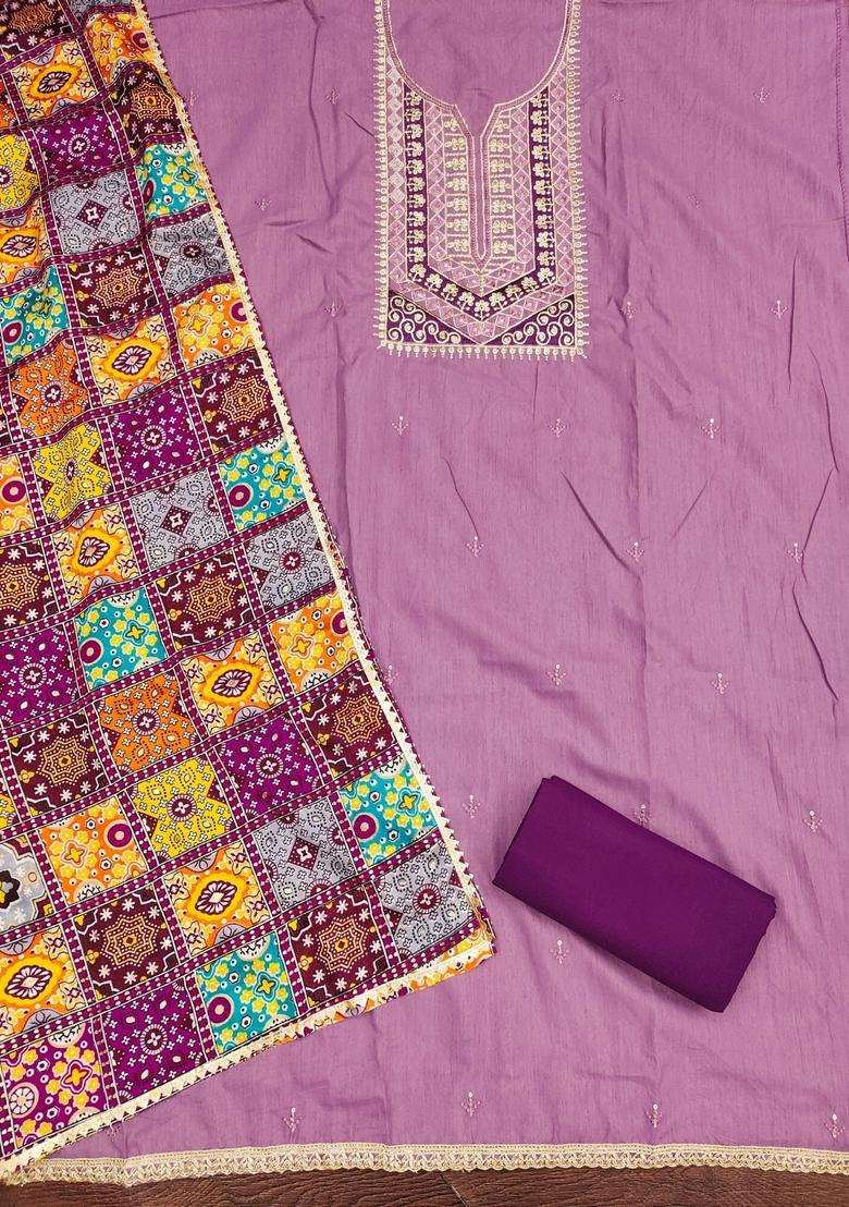 Lavender Embroidery Cotton Kurta Set - Indya
