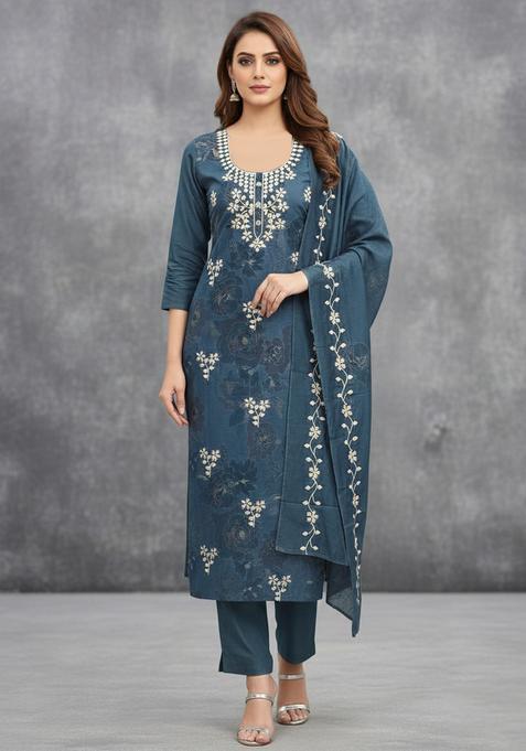 Multicolor Embroidery Chanderi Kurta Set