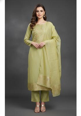 Mustard Embroidery Silk Kurta Set