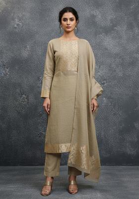 Brown Embroidery Silk Kurta Set