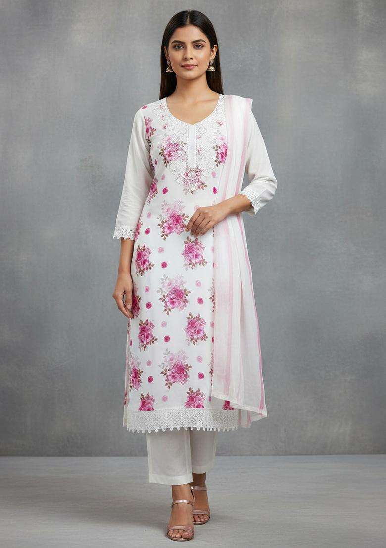 Pink Embroidery Georgette Kurta Set - Indya