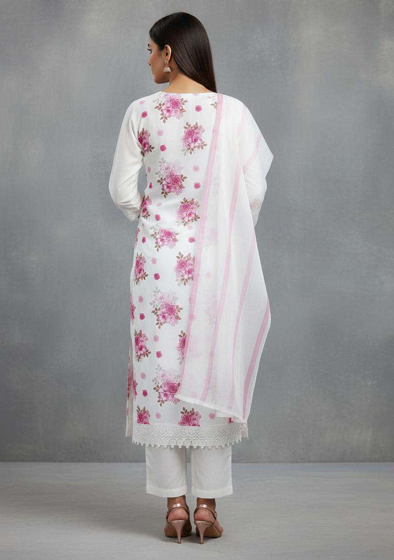Pink Embroidery Georgette Kurta Set - Indya