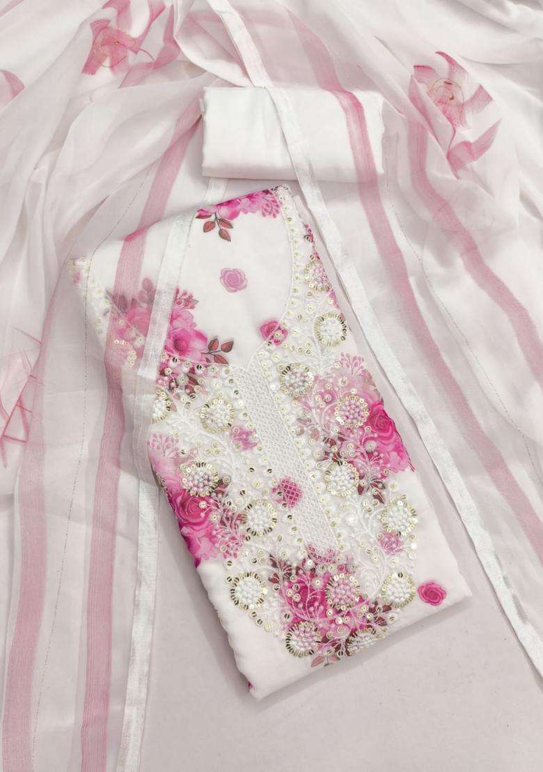 Pink Embroidery Georgette Kurta Set - Indya