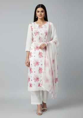 Peach Embroidery Georgette Kurta Set
