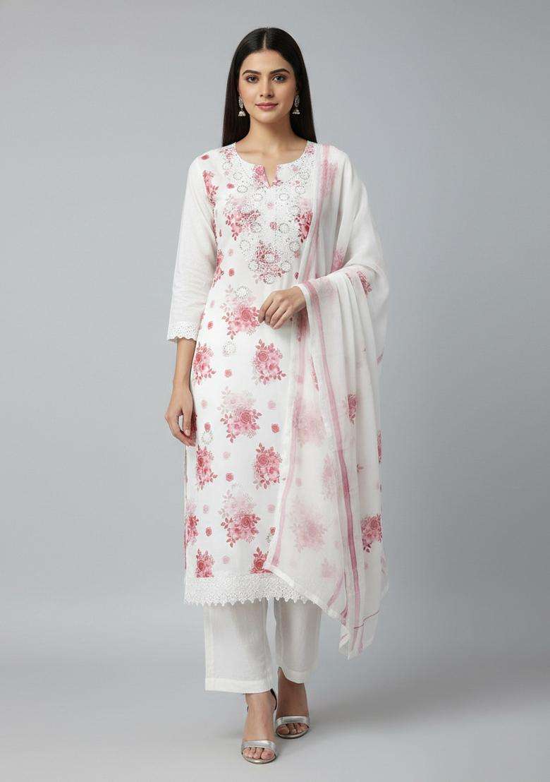 Peach Embroidery Georgette Kurta Set - Indya