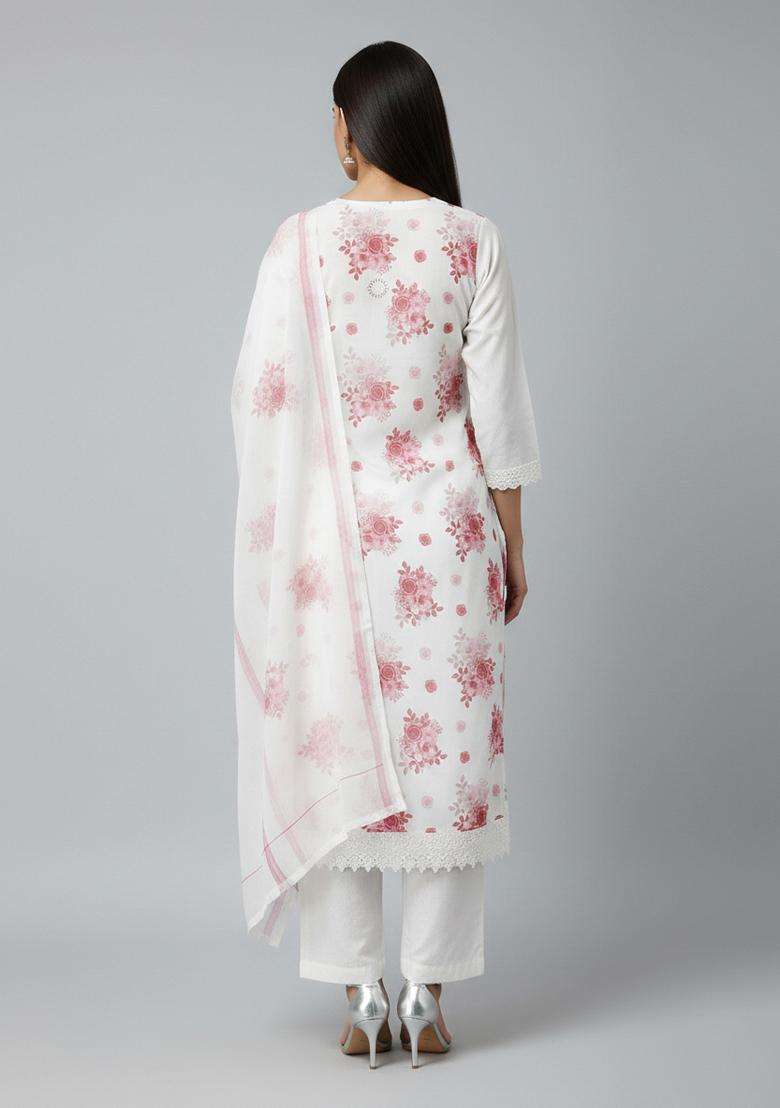 Peach Embroidery Georgette Kurta Set - Indya