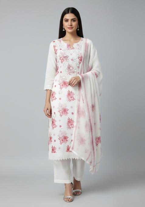 Peach Embroidery Georgette Kurta Set