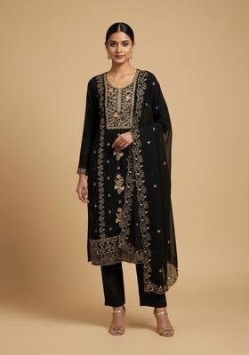 Black Embroidery Georgette Kurta Set